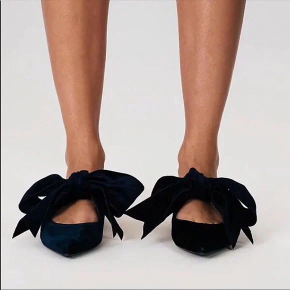 Tory Burch Clara blue velvet pointed flat shoes 8M - Picture 3 of 11